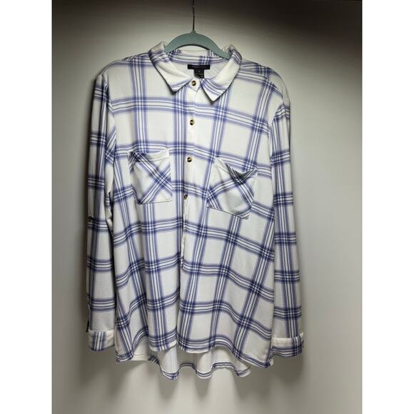 Robert Louis 2X Button Front Shirt Plus Size Lavender Plaid Roll Tab - Picture 4 of 7